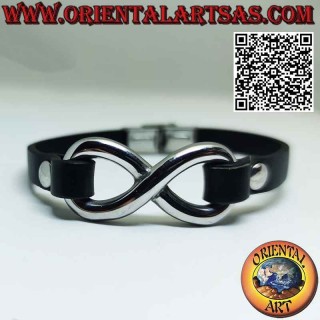Bracciale con simbolo dell'infinito in acciaio e cinturino in pelle