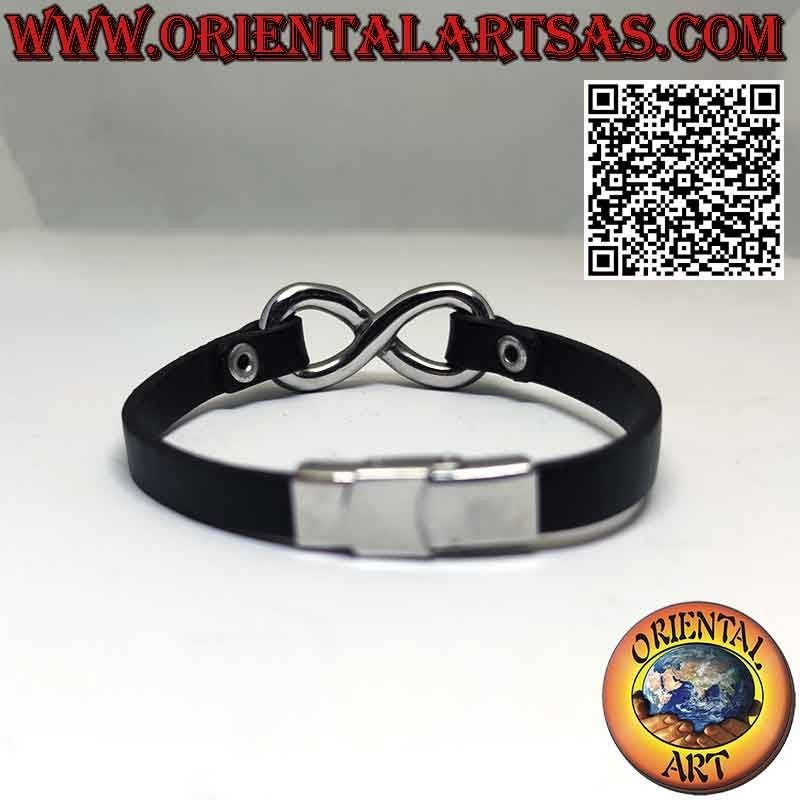 Pulsera con símbolo de infinito en acero y correa de piel