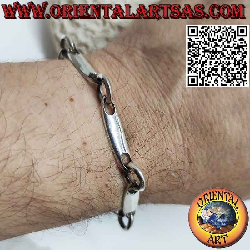 Bracelet en argent 925 avec 6 pièces en forme de surf avec de grands anneaux