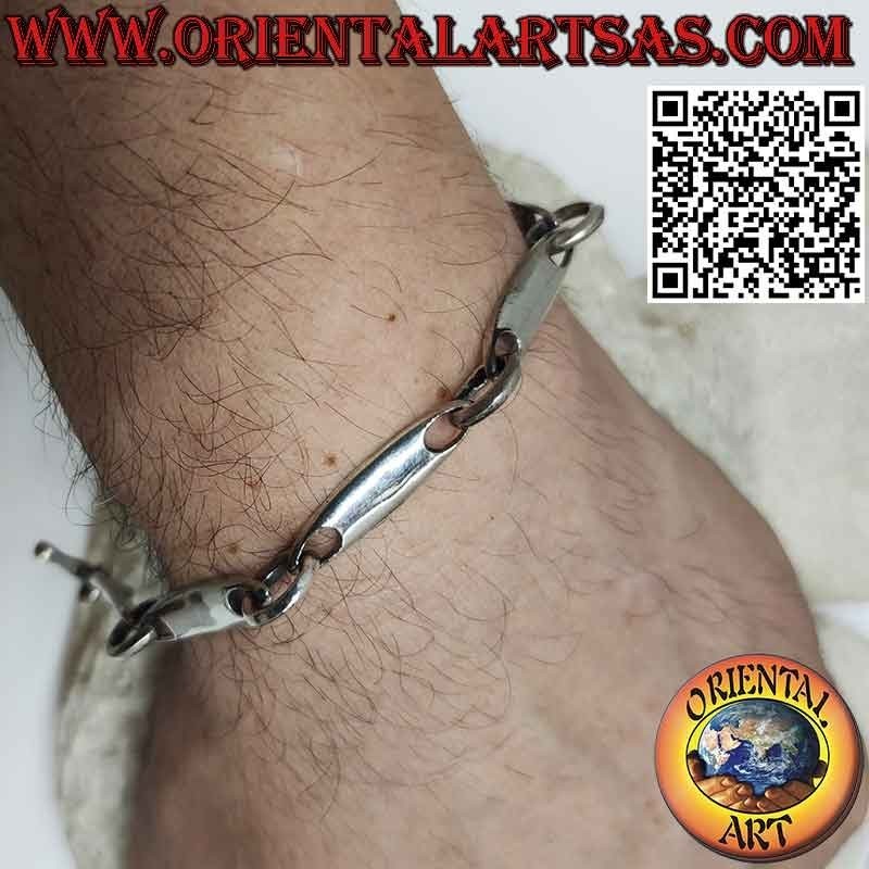 Bracelet en argent 925 avec 6 pièces en forme de surf avec de grands anneaux