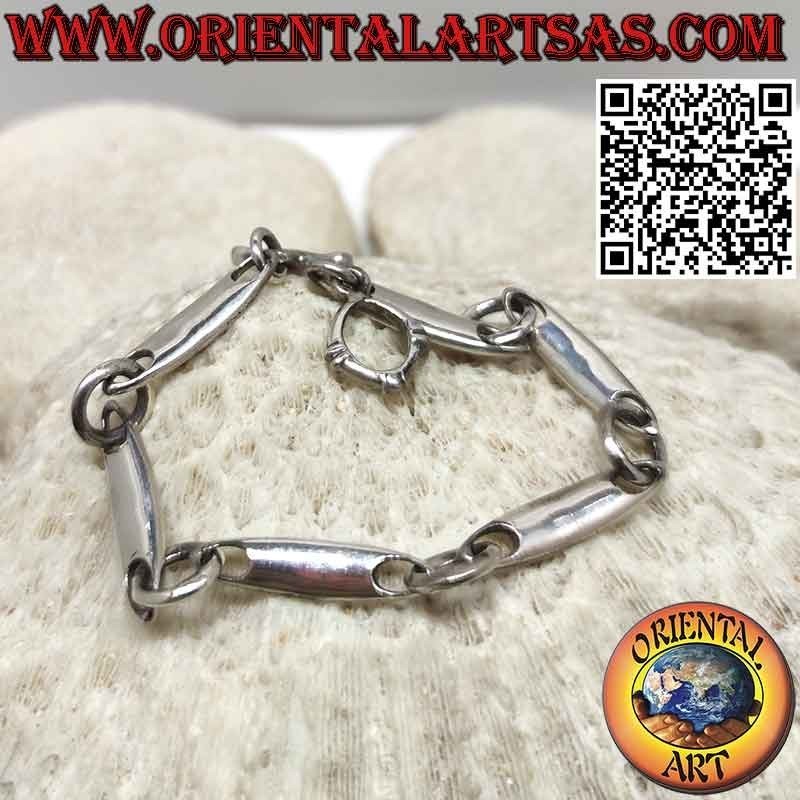 Bracelet en argent 925 avec 6 pièces en forme de surf avec de grands anneaux