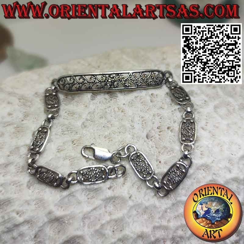 Semi-rigid 925 ‰ silver bracelet with filigree decorations
