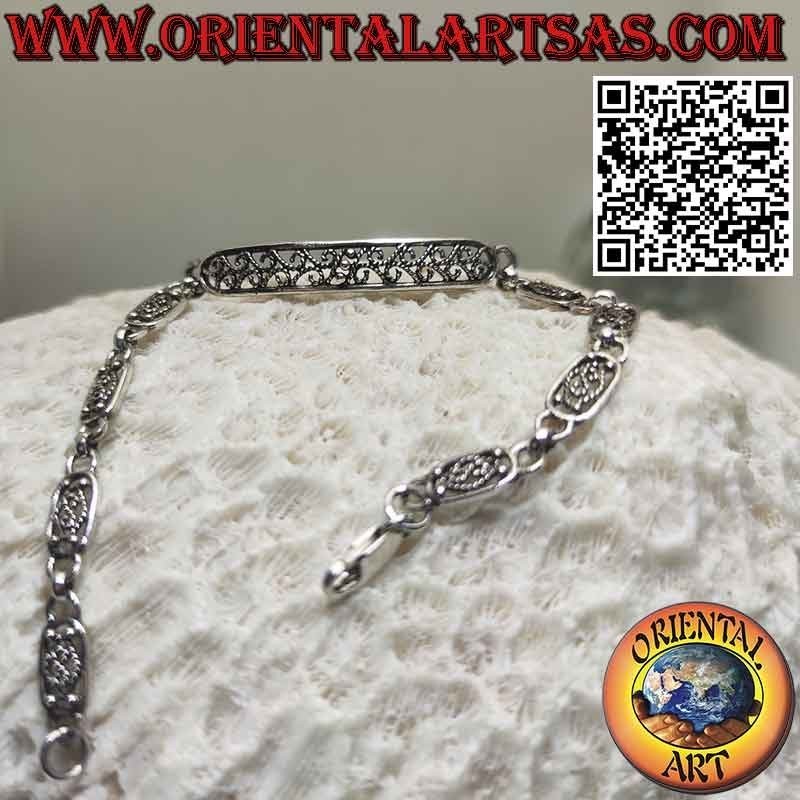 Bracelet semi-rigide en argent 925 ‰ avec décors en filigrane