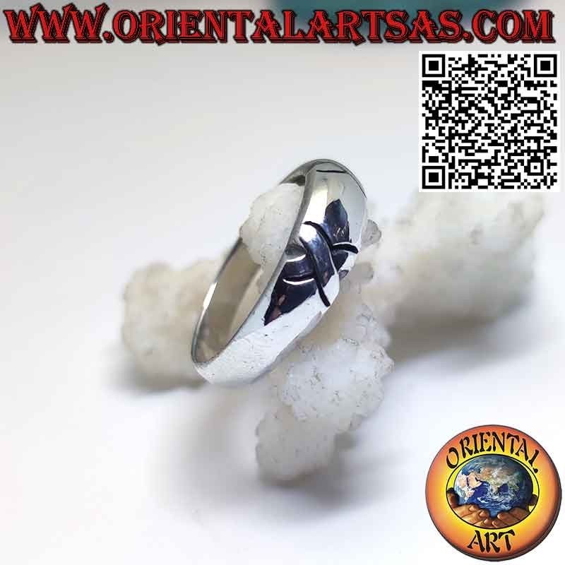 Anello Fascia Crescente Bombata con X Argento 925 | Oriental Art