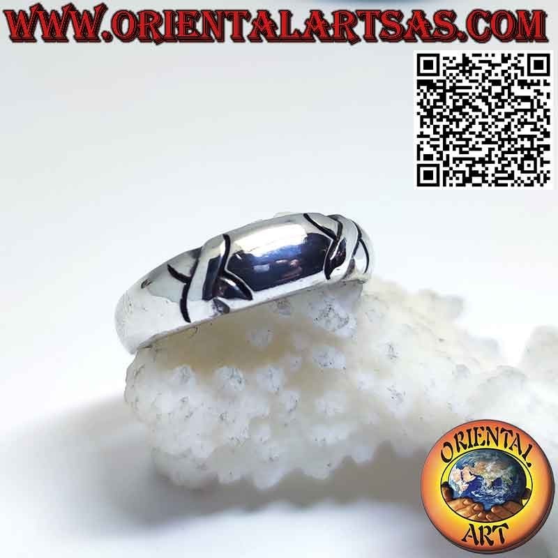 Anello Fascia Crescente Bombata con X Argento 925 | Oriental Art