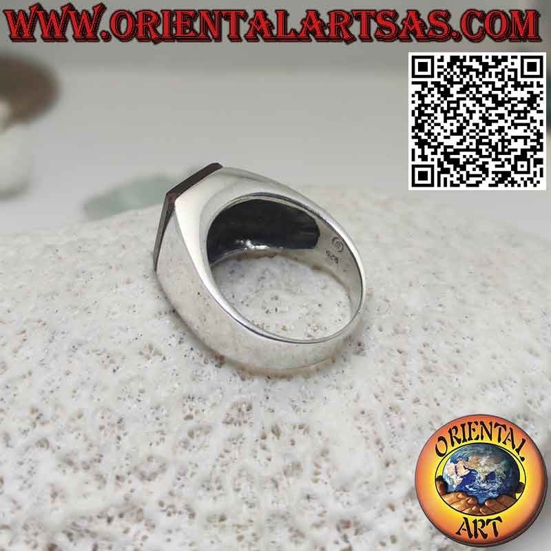 Silver ring with rectangular carnelian on a large smooth setting