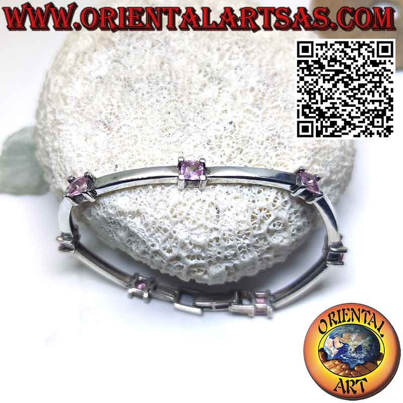 Semi-rigid 925 silver bracelet with seven square roses of France