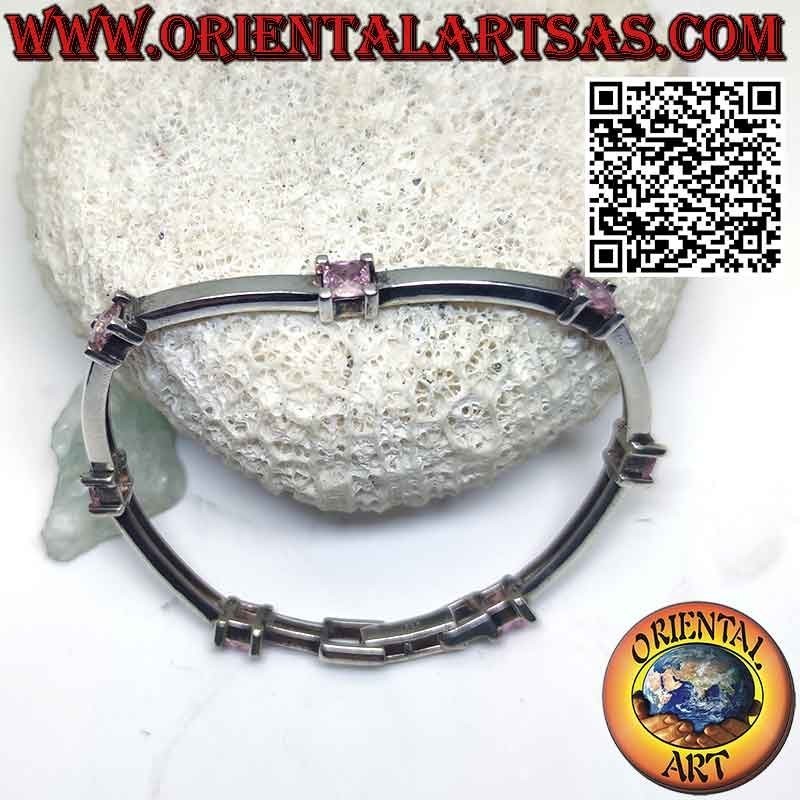 Semi-rigid 925 silver bracelet with seven square roses of France