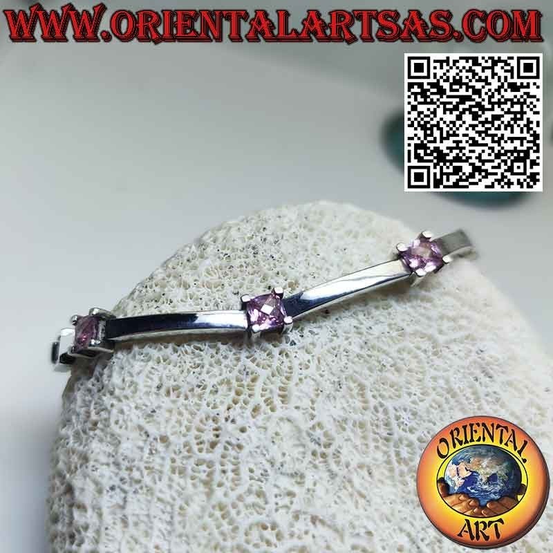 Semi-rigid 925 silver bracelet with seven square roses of France