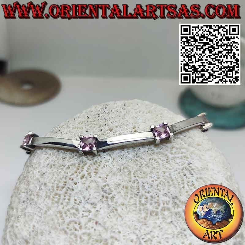 Semi-rigid 925 silver bracelet with seven square roses of France