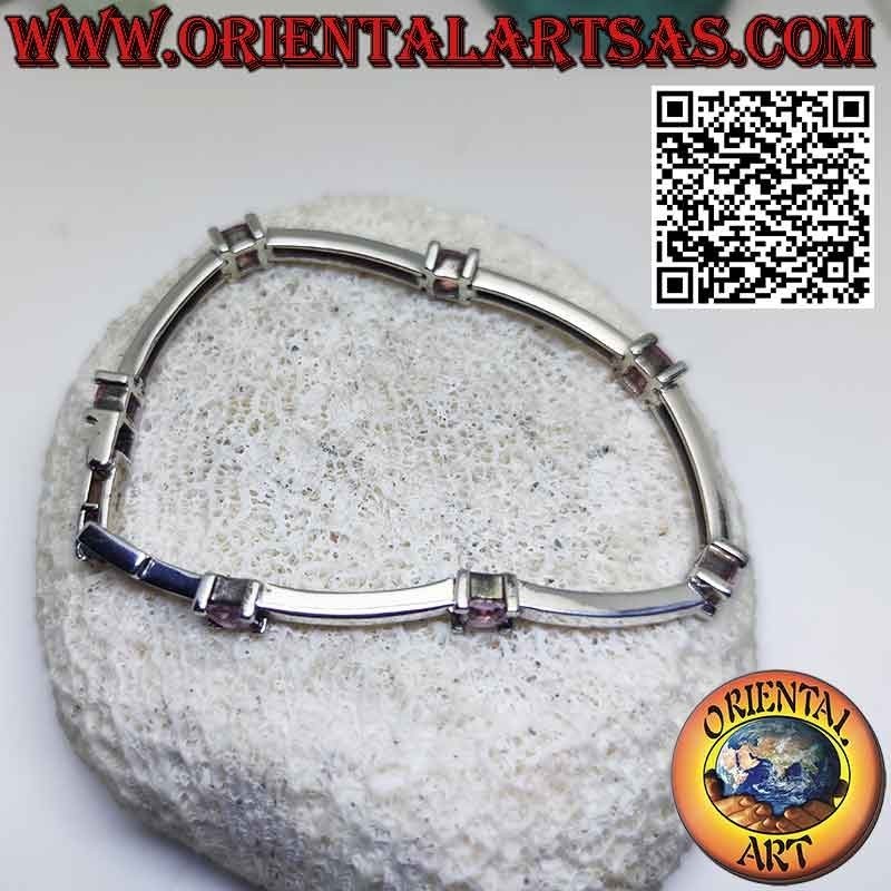 Pulsera semirrígida de plata 925 con siete rosas cuadradas de Francia