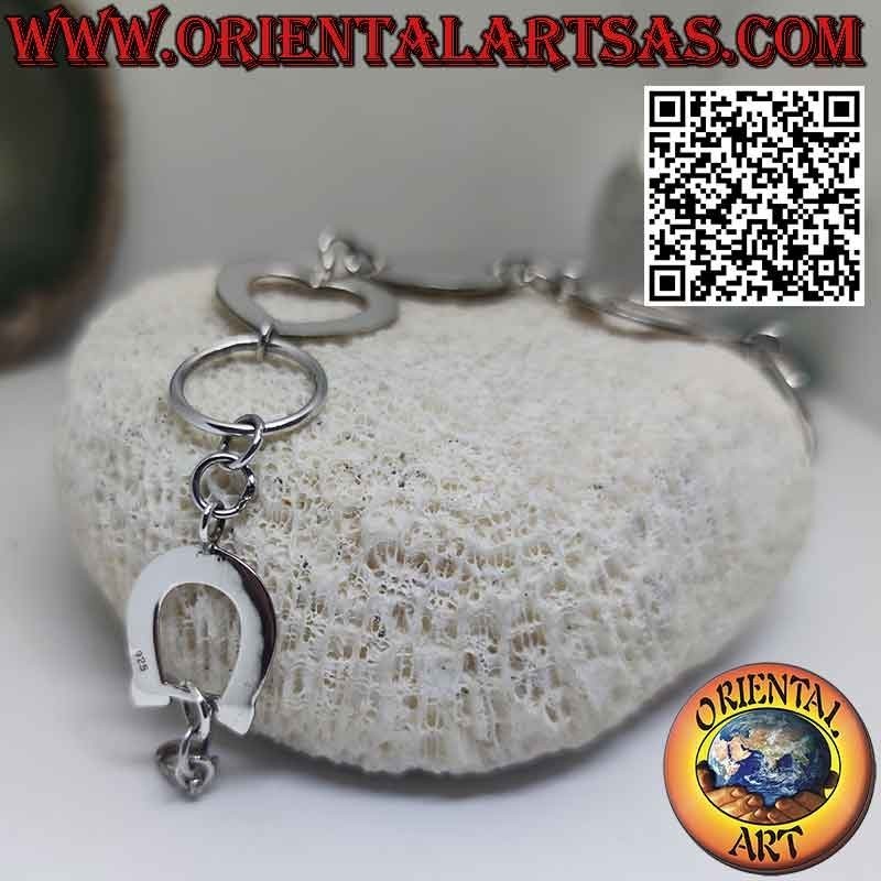 Bracelet en argent avec 1 plaque ronde 2 coeurs et 1 fer à cheval