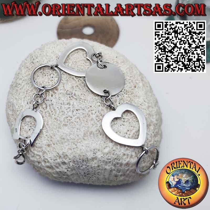 Bracelet en argent avec 1 plaque ronde 2 coeurs et 1 fer à cheval