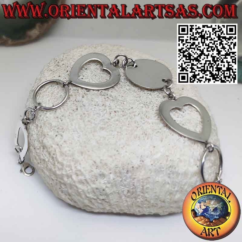 Silberarmband mit 1 runden Plättchen, 2 Herzen und 1 Hufeisen