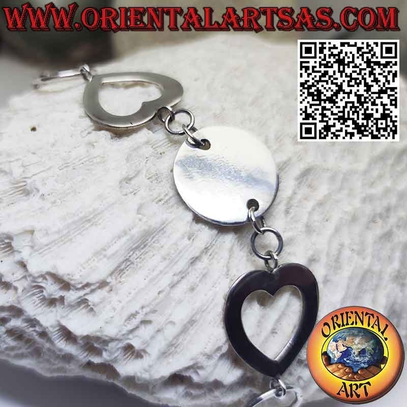 Bracelet en argent avec 1 plaque ronde 2 coeurs et 1 fer à cheval