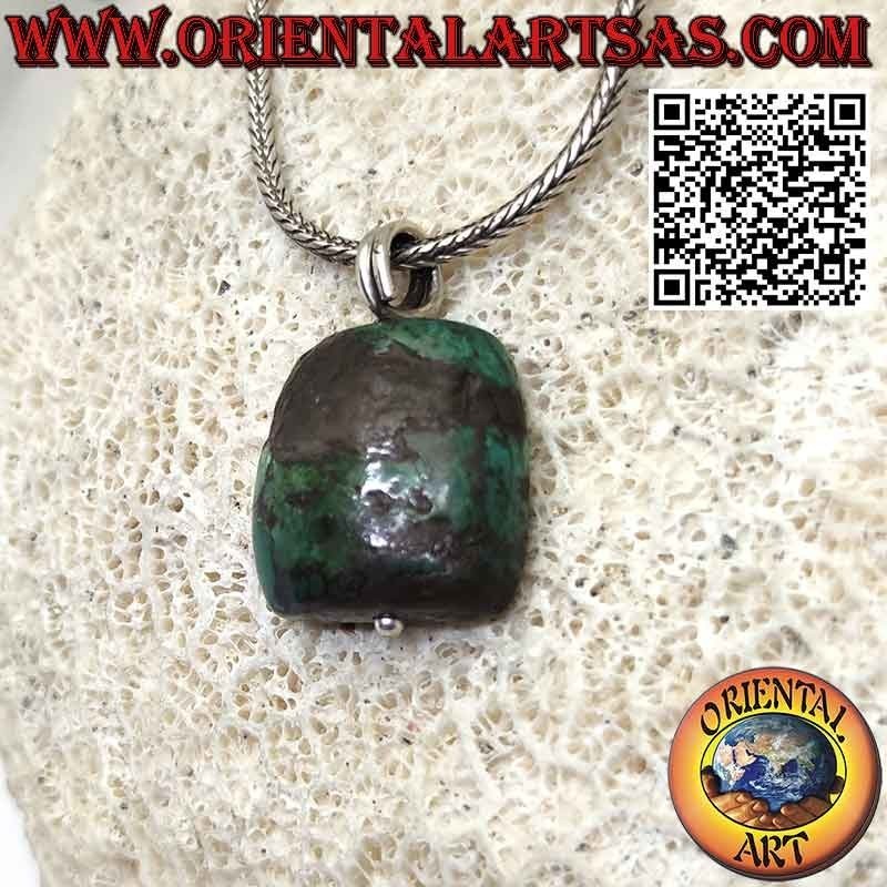 Pendentif protecteur de turquoise tibétaine ancienne avec crochet en argent