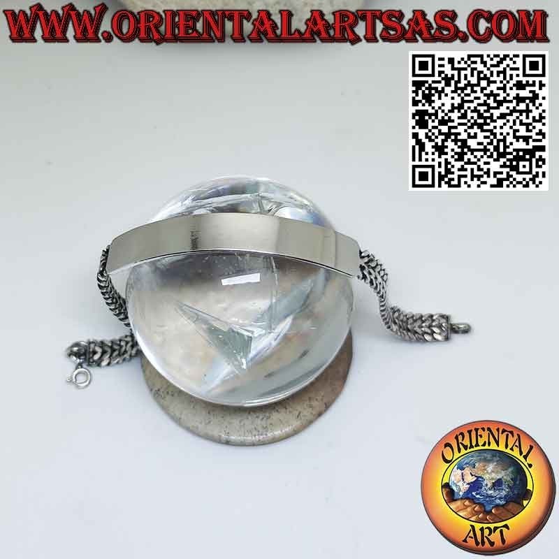 925er Silber-Mesh-Armband mit starrer Platte anpassbar