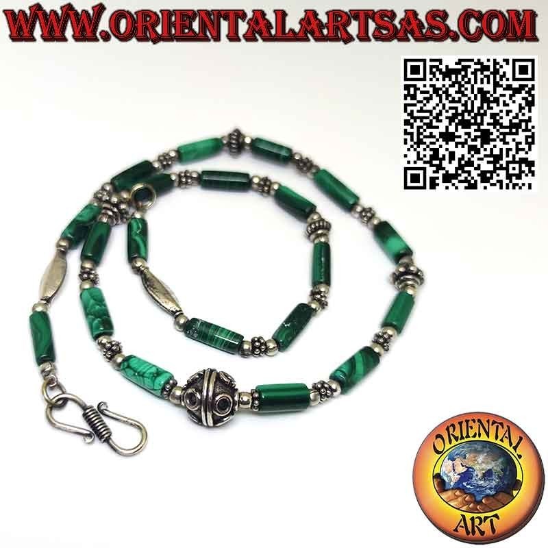 Collier Cylindres Malachite Naturelle & Argent Massif | Oriental Art
