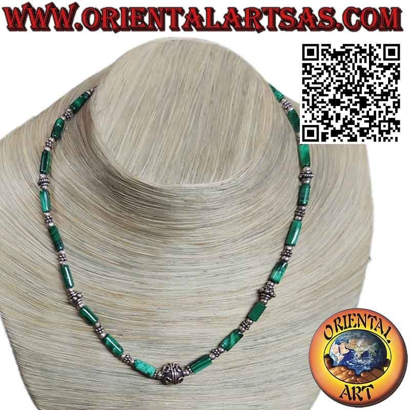Collier Cylindres Malachite Naturelle & Argent Massif | Oriental Art