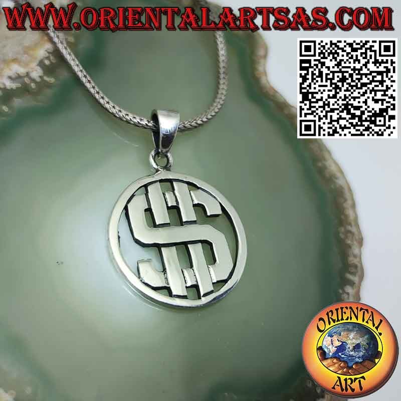 Colgante de plata del Dólar en el círculo, símbolo de riqueza