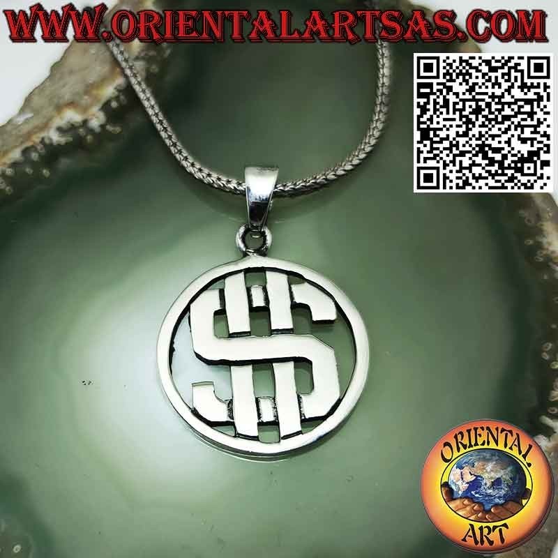 Silver pendant of the Dollar in the circle, symbol of wealth