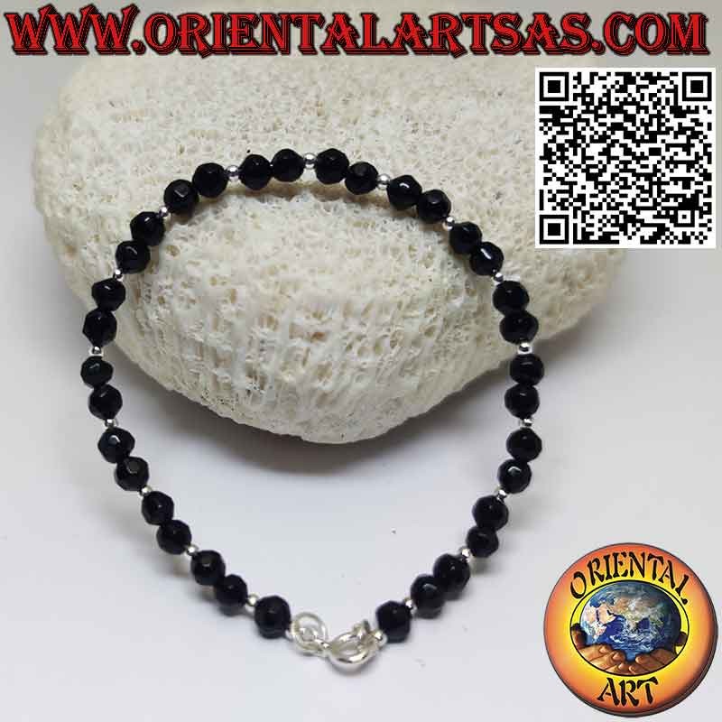 Bracelet with faceted onyx spheres and 925 silver balls