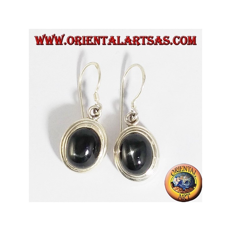 Boucles d'oreilles pendentifs en argent avec étoile noire
