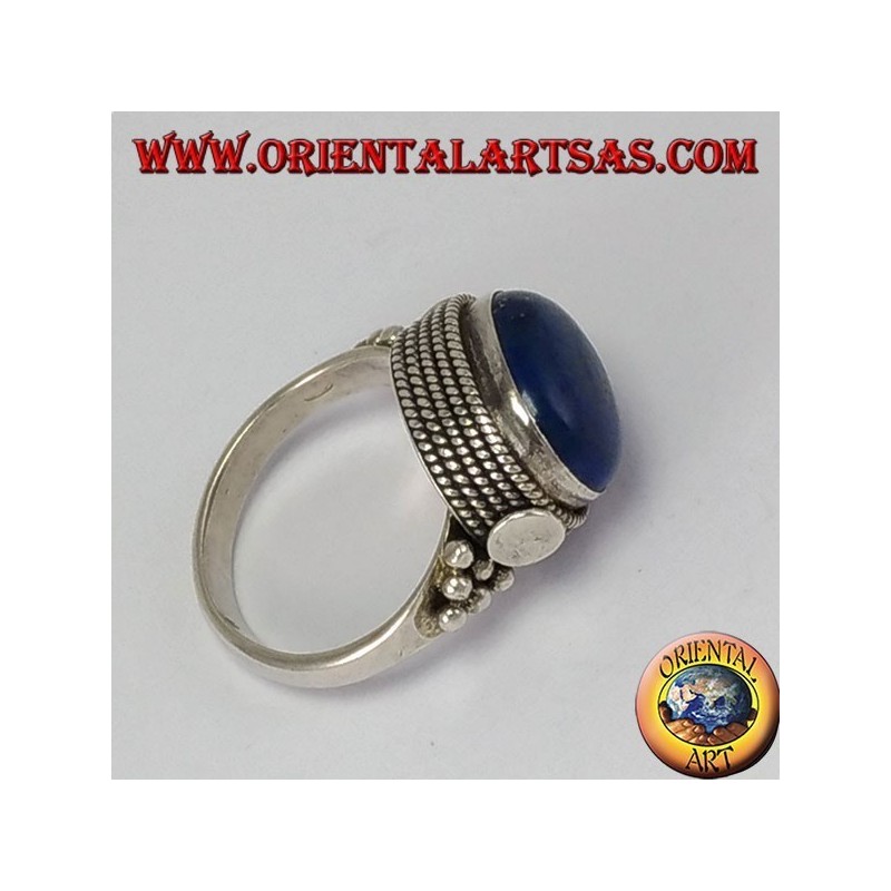 Anillo de plata con askew Lapislazzuli ovalada naturales