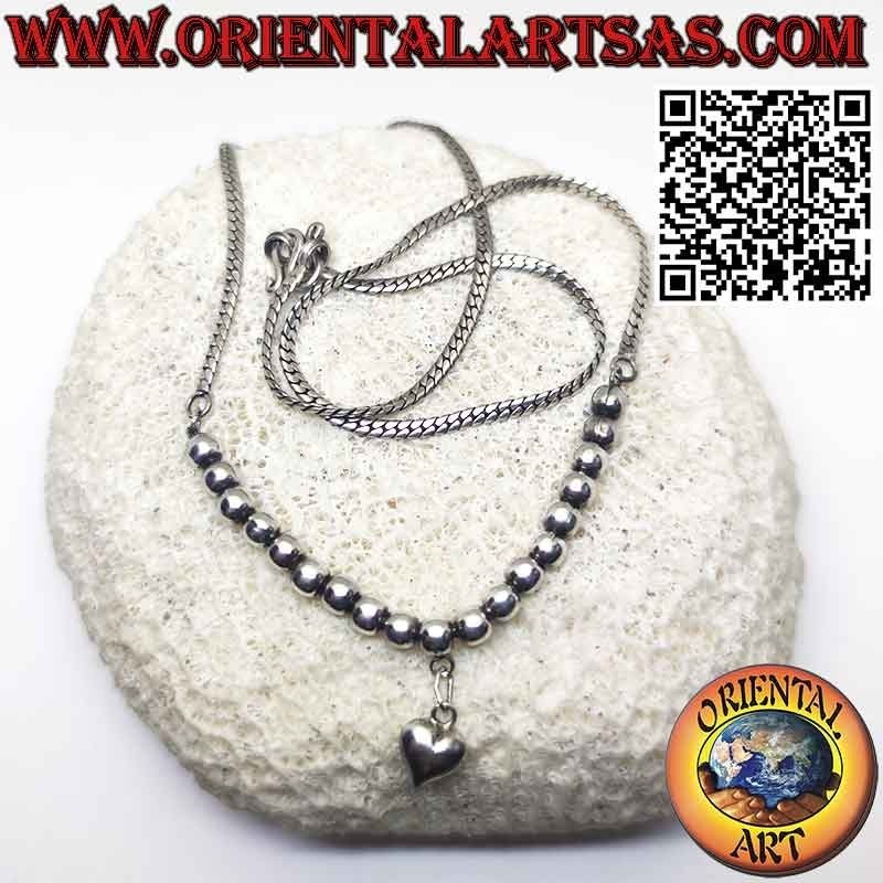 Collier en argent 925 ‰ avec dix-neuf sphères et un pendentif coeur