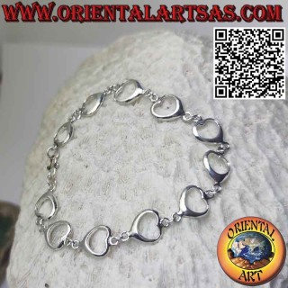 Bracelet in 925 ‰ silver with eleven hearts in a row joined by a ring