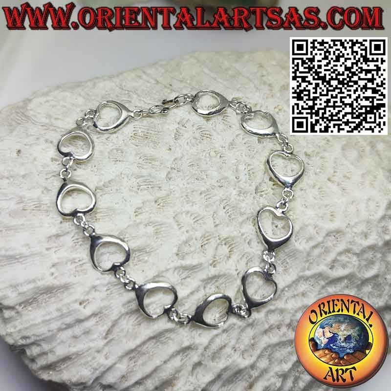 Bracciale in argento 925 ‰ con undici cuori in fila unite da un anello