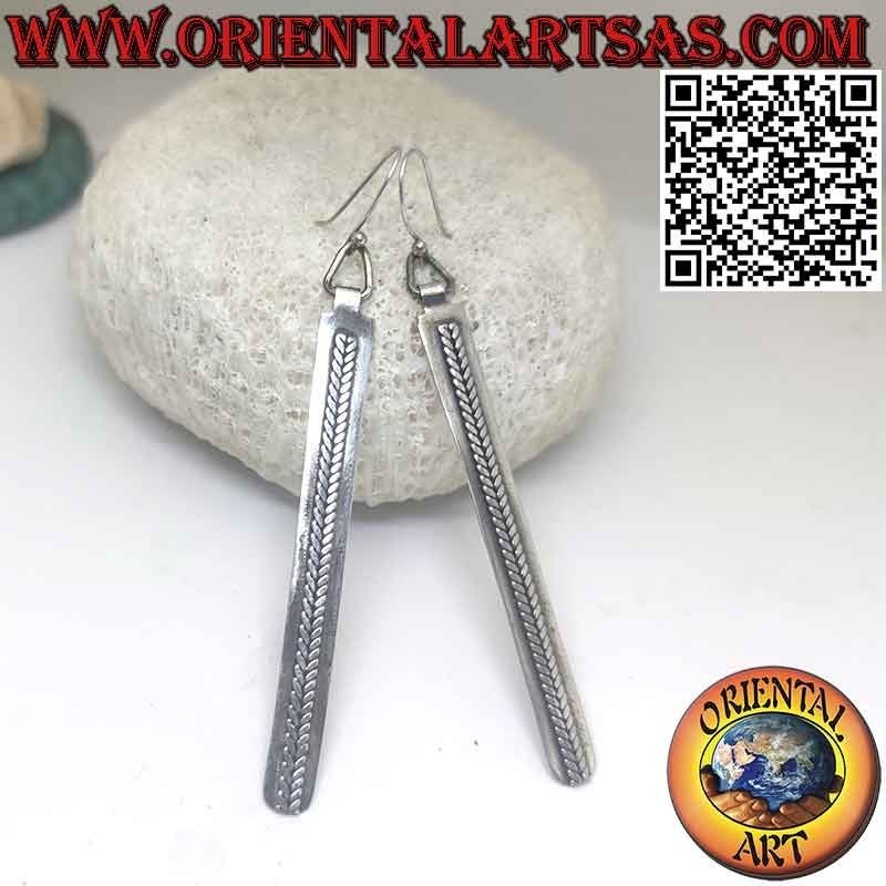 Native earrings in 925‰ silver braid on long plate handmade