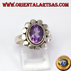 Silberring mit natürlichen Amethyst facettierten ovalen Rand gespickt