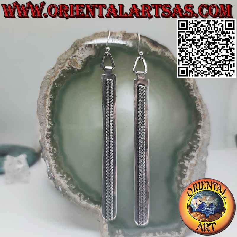 Native earrings in 925‰ silver braid on long plate handmade