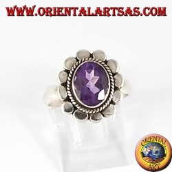 Silberring mit natürlichen Amethyst facettierten ovalen Rand gespickt