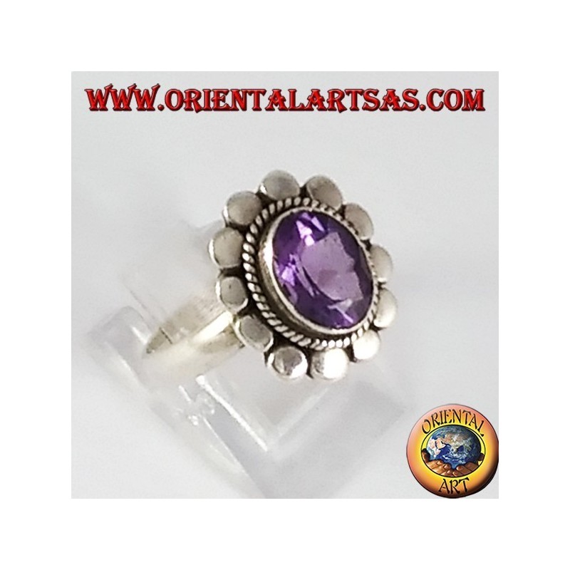 Silberring mit natürlichen Amethyst facettierten ovalen Rand gespickt