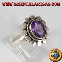 Silberring mit natürlichen Amethyst facettierten ovalen Rand gespickt
