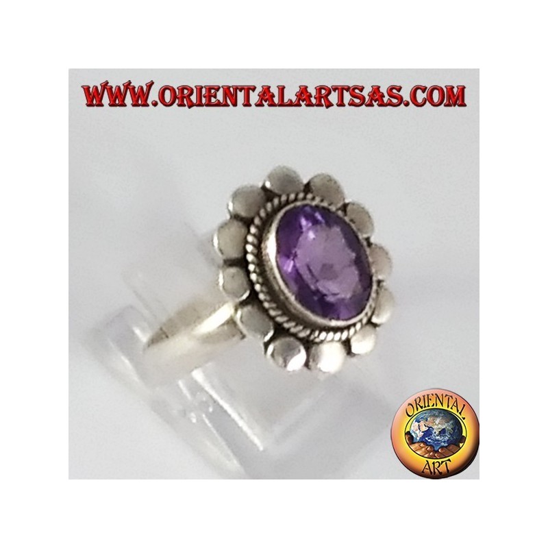 Silberring mit natürlichen Amethyst facettierten ovalen Rand gespickt