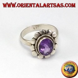 Silberring mit natürlichen Amethyst facettierten ovalen Rand gespickt