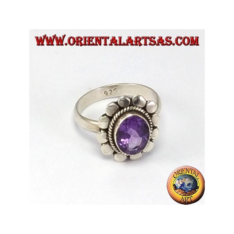 Silberring mit natürlichen Amethyst facettierten ovalen Rand gespickt