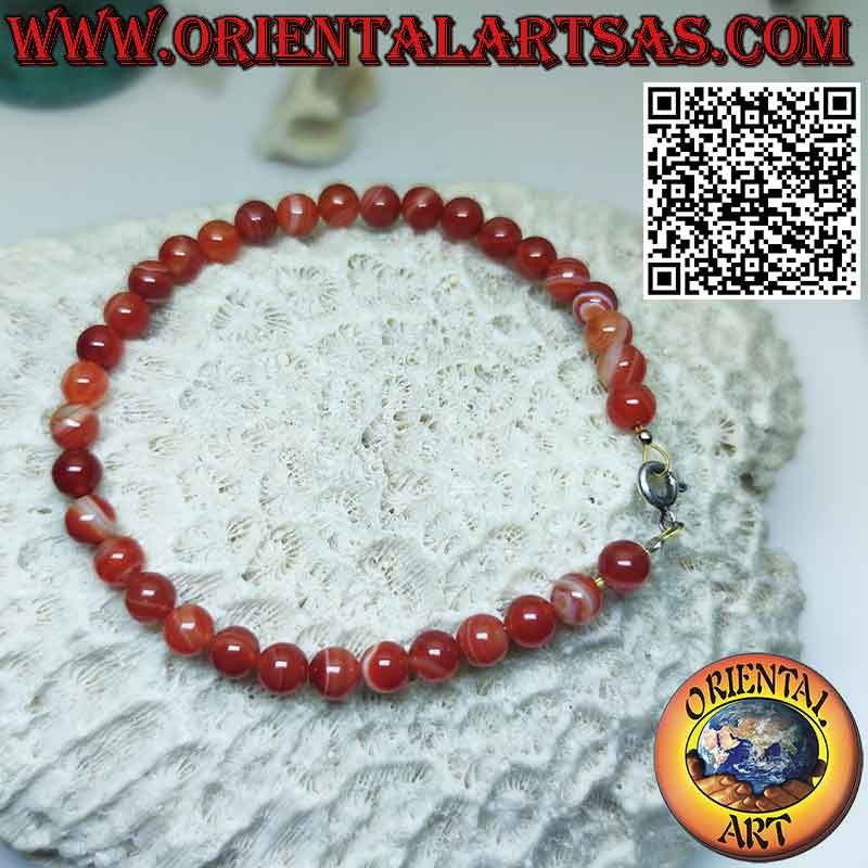 Pulsera de bolas de cornalina natural de 6 mm con cierre de plata