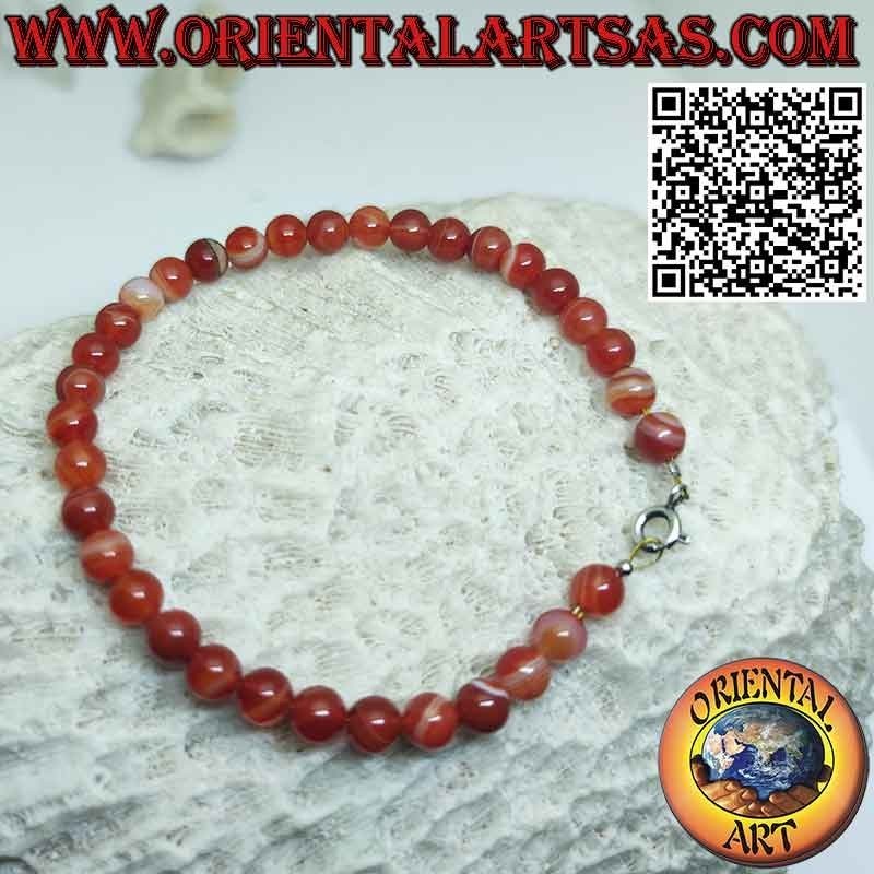 Natural Carnelian 6mm Beaded Bracelet | Silver Clasp