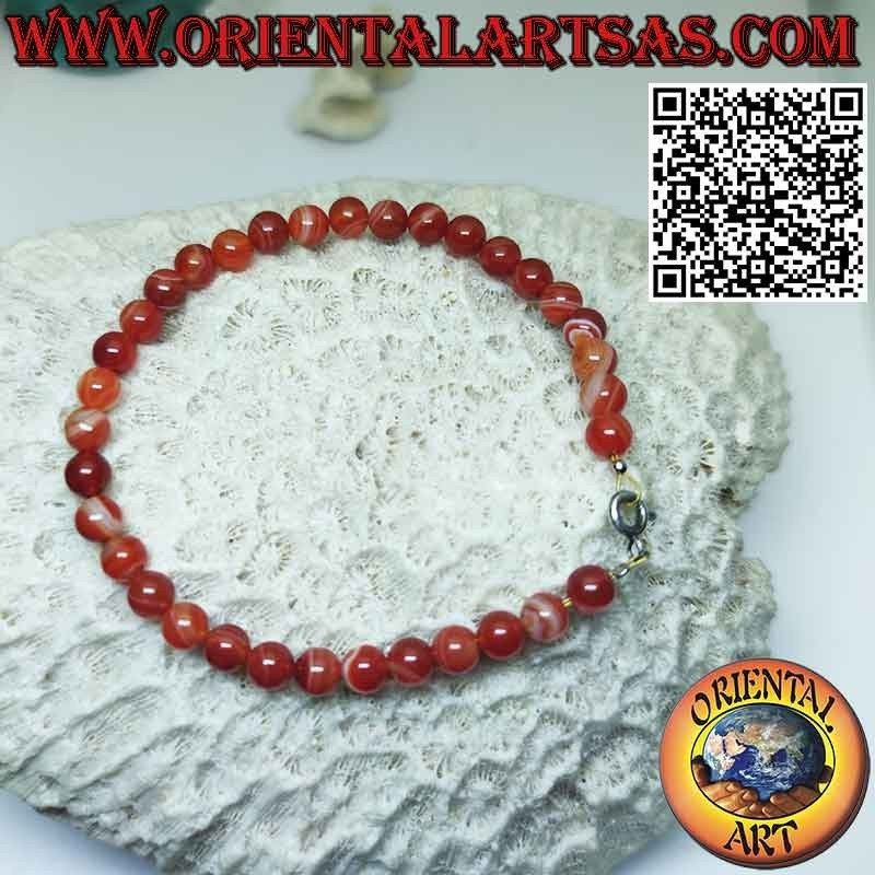 Natural Carnelian 6mm Beaded Bracelet | Silver Clasp