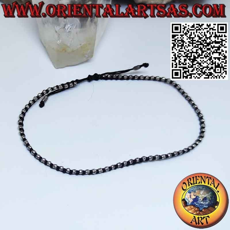 Cavigliera in cordino cerato con pepite in argento 925‰ anallergico