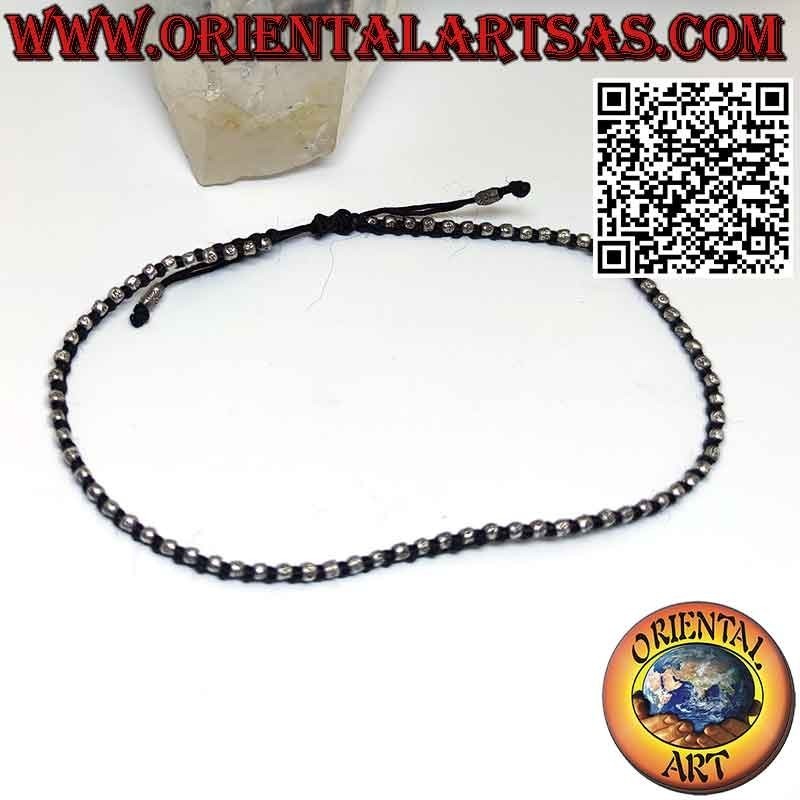 Bracelet de cheville en cordon ciré avec pépites d'argent 925‰ hypoallergéniques