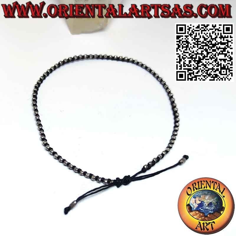 Bracelet de cheville en cordon ciré avec pépites d'argent 925‰ hypoallergéniques