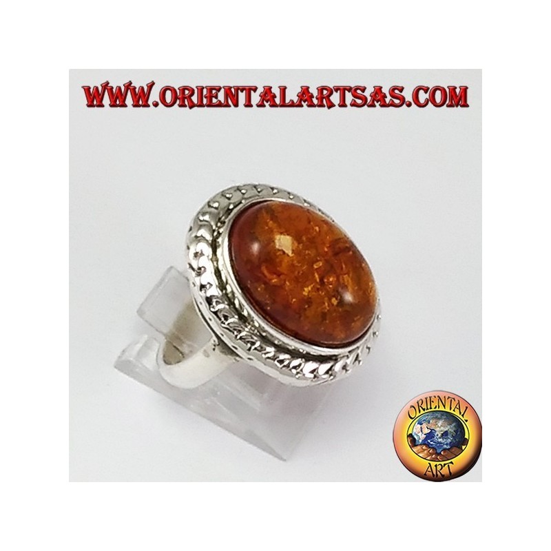 Anillo de plata con ámbar, ovalado grande
