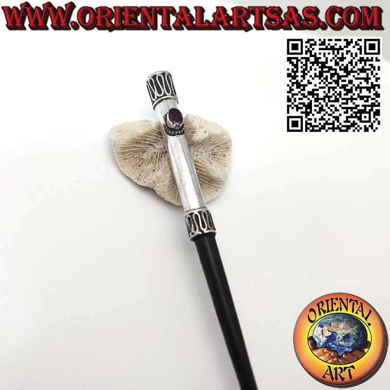 Haarnadel aus Ebenholz mit 925er Silberkappe und Granat