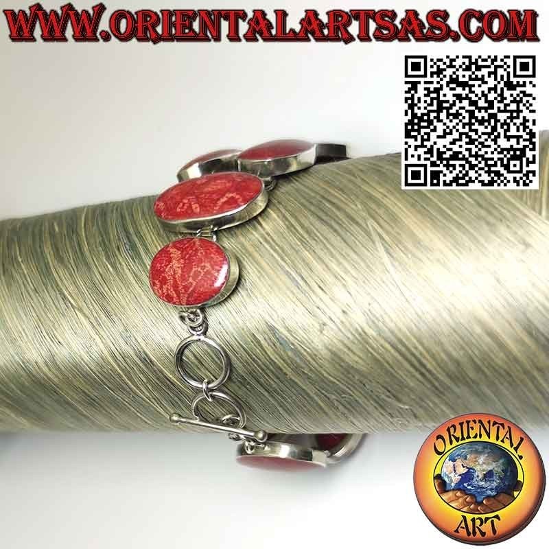 Bracelet en argent 925 ‰ avec 10 madrépores rouges multiformes (corail).