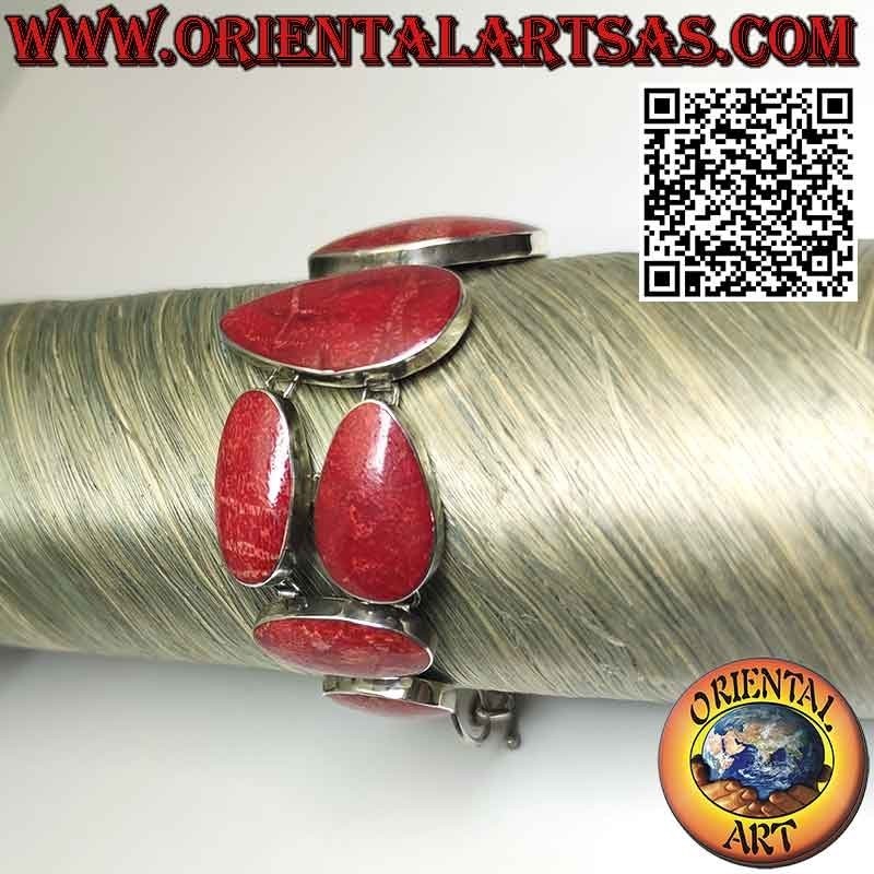 Bracelet in 925 ‰ silver with 10 multiform red madrepores (coral).